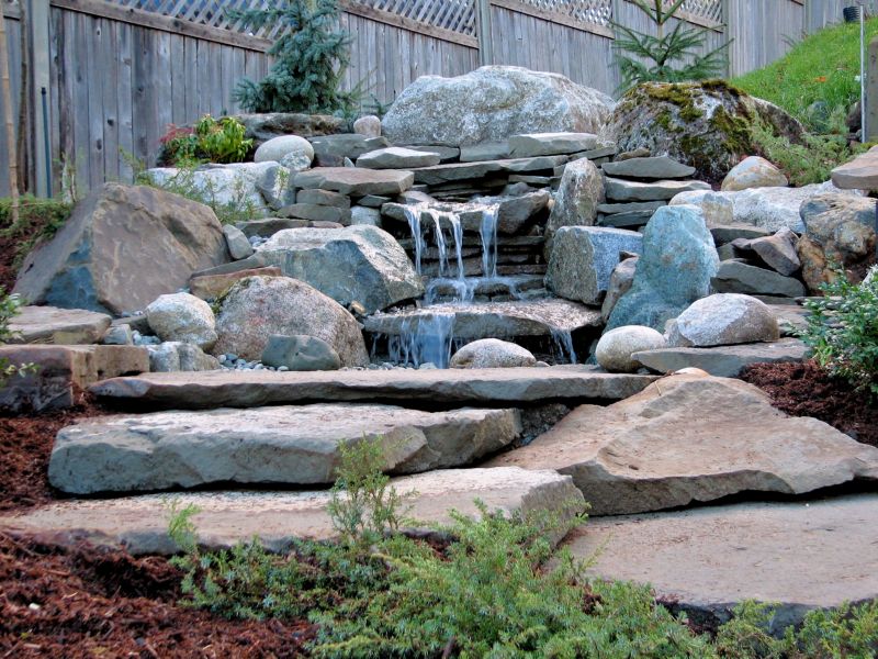 Completed Waterfall with Natural Rocks